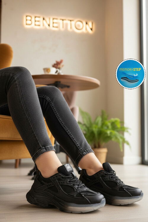 Siyah Bağcıklı Memory Foam Kadın Spor Ayakkabı BNI-11120 G