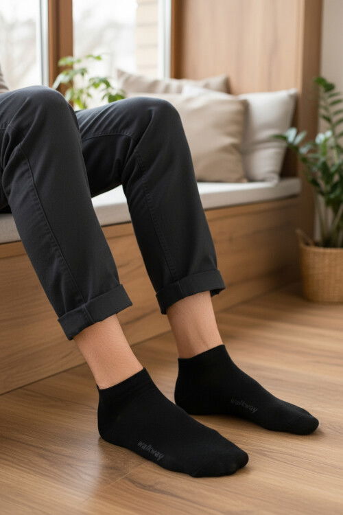 Siyah Pamuklu Dikişli Erkek Patik Çorap PTK-2184