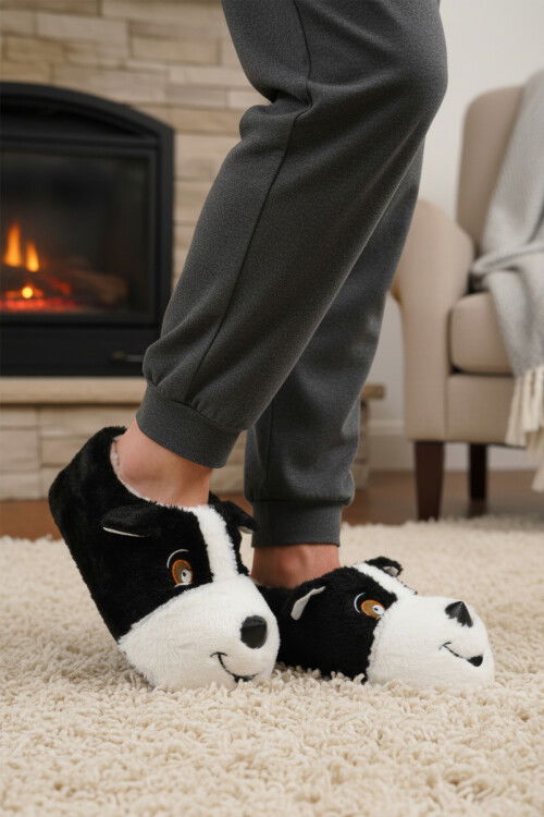 Siyah Köpek Desenli Unisex Panduf 26K001