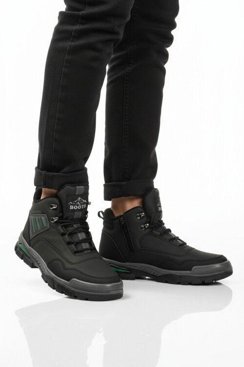 Siyah Yeşil Kaymaz Taban Fermuarlı Unisex Outdoor Bot 444 G