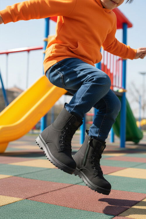 Siyah Zümrüt İçi Polarlı Kaymaz Taban Kız Çocuk Bot 23002 F