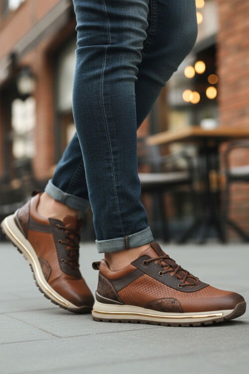 Taba Hakiki Deri Elastik Bağcıklı Erkek Casual Ayakkabı M533 M