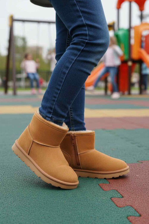 Taba Süet İçi Kürklü Soğuğa Dirençli Kız Çocuk Bot 2096 F