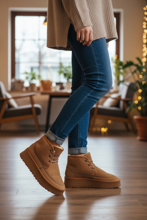 Taba İçi Kürklü Bağcıklı Kadın Bot U-15 Z