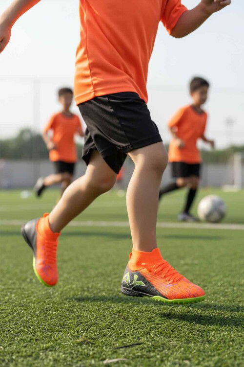 Turuncu Siyah Bilekten Çoraplı Erkek Çocuk Halı Saha Ayakkabısı FH-252-153 F