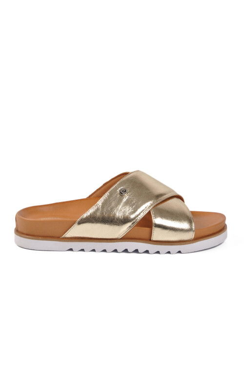 Altın Çapraz Bantlı Hafif Kadın Günlük Terlik PC-54601 Z