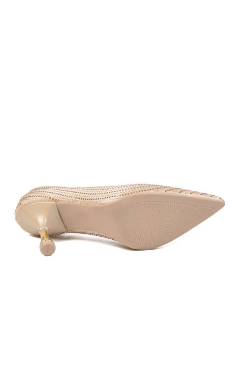 Altın Taş İşlemeli Kadın Abiye Ayakkabı PC-55010 Z