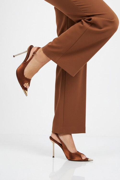 Bakır Saten İnce Uzun Topuklu Kadın Abiye Ayakkabı 618512 Z