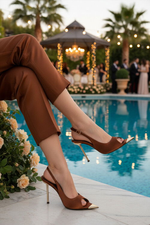 Bakır Saten İnce Uzun Topuklu Kadın Abiye Ayakkabı 618512 Z