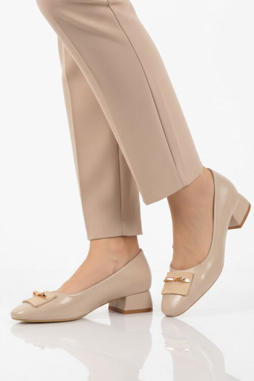 Bej Geniş Kalıp Kadın Topuklu Abiye Ayakkabı 608420 Z