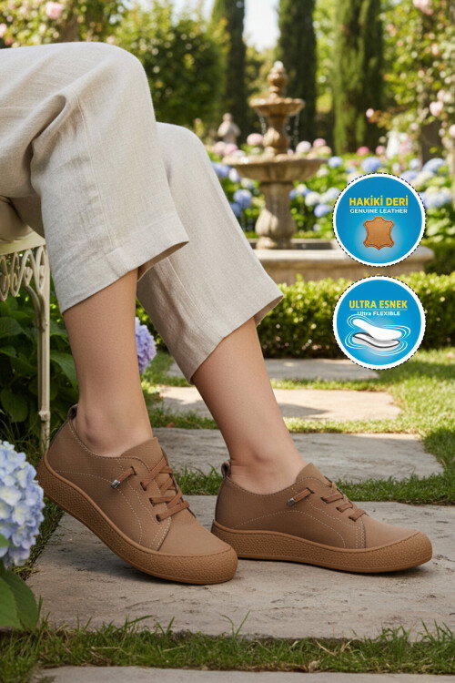 Bej Hakiki Deri Kadın Casual Ayakkabı 232 Z
