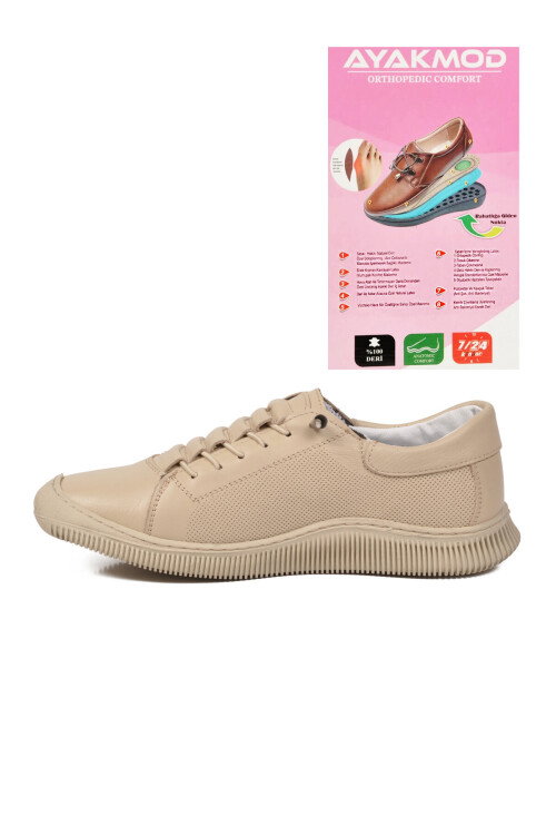 Bej Hakiki Deri Ortopedik Kadın Casual Ayakkabı 5605 Z