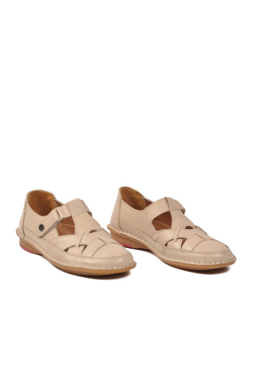 Bej Hakiki Deri Kadın Günlük Ayakkabı PC-54557 Z