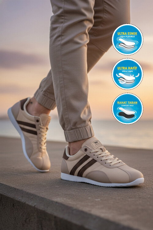 Bej Kahve Bağcıklı Hafif Erkek Spor Ayakkabı 2001 Tares M