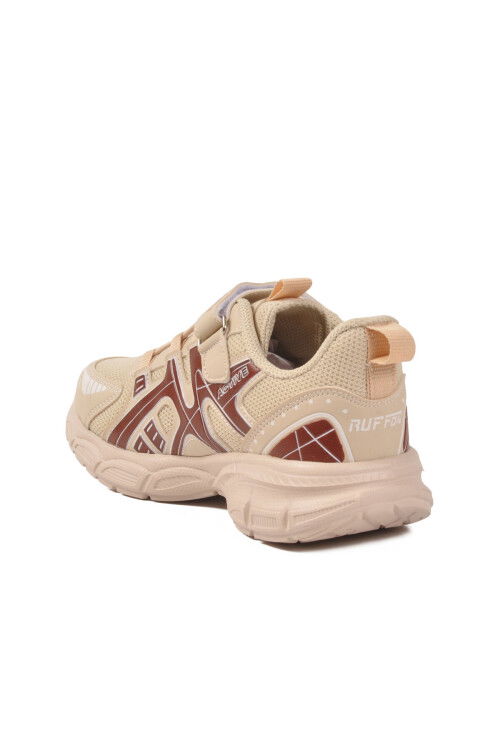 Bej Kahve Cırtlı Fileli Hafif Unisex Çocuk Spor Ayakkabı Ruffon F