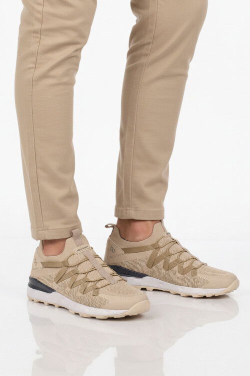 Bej Fileli Hafif Esnek Bağcıklı Erkek Spor Ayakkabı Bst-650 M