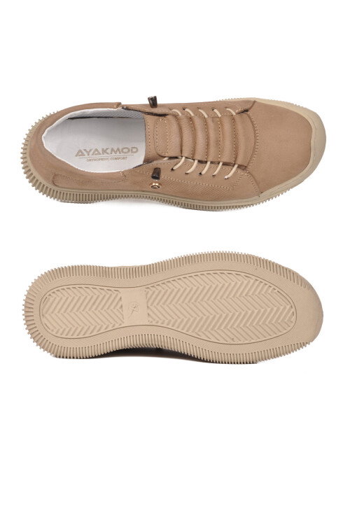 Bej Nubuk Hakiki Deri Ortopedik Kadın Casual Ayakkabı 5605 Z