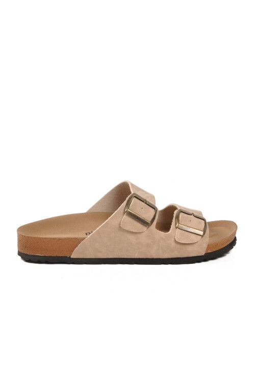 Bej Çift Bantlı Hafif Günlük Erkek Terlik PC-7543 M