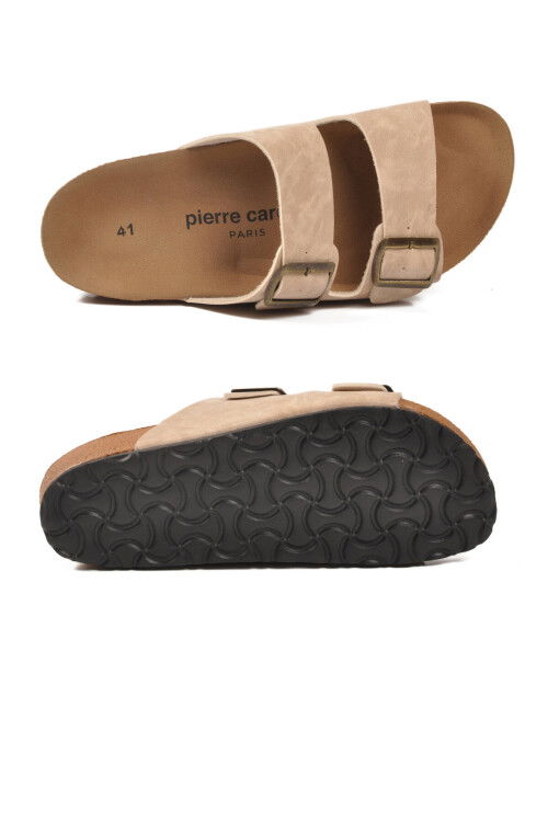 Bej Çift Bantlı Hafif Günlük Erkek Terlik PC-7543 M