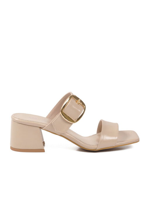 Bej Çift Bantlı Kadın Topuklu Terlik 318139 Z