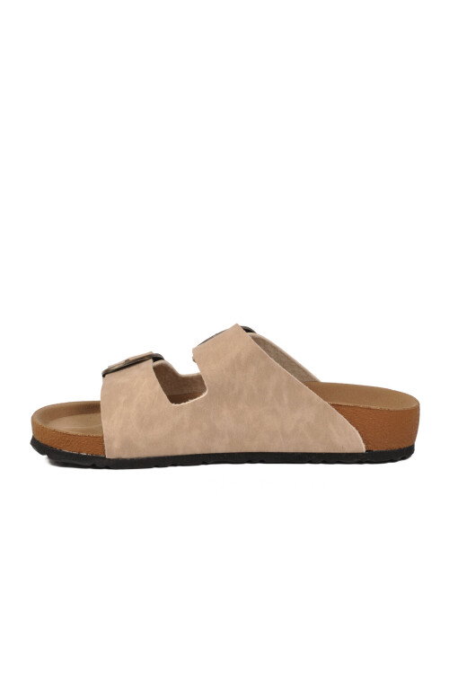 Bej Çift Bantlı Kadın Hafif Günlük Terlik PC-7551 Z