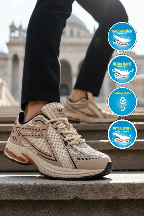 Bej Fileli Hafif Hava Alabilen Erkek Spor Ayakkabı 1505 Ruth M