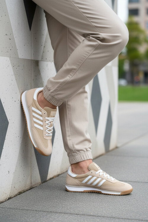 Bej Bağcıklı Kaymaz Erkek Spor Ayakkabı 2377 M