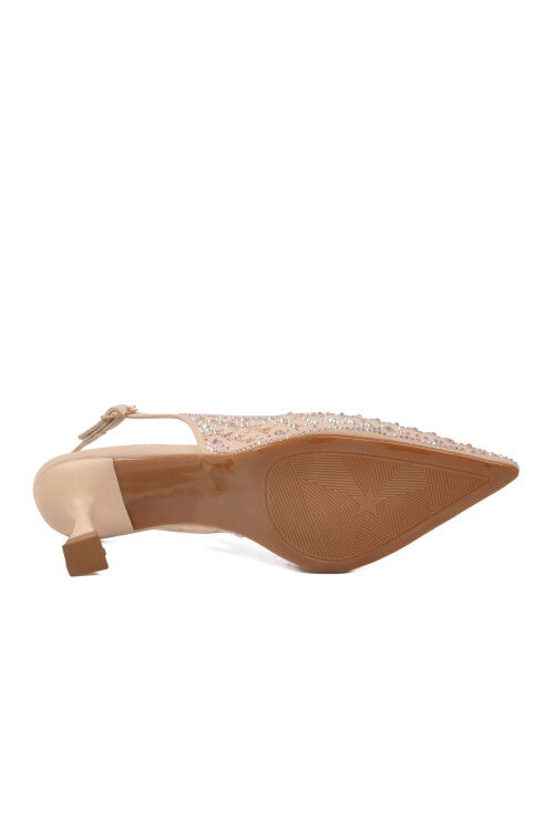Bej Taş İşlemeli Kadın İnce Topuklu Abiye Ayakkabı 417654 Z