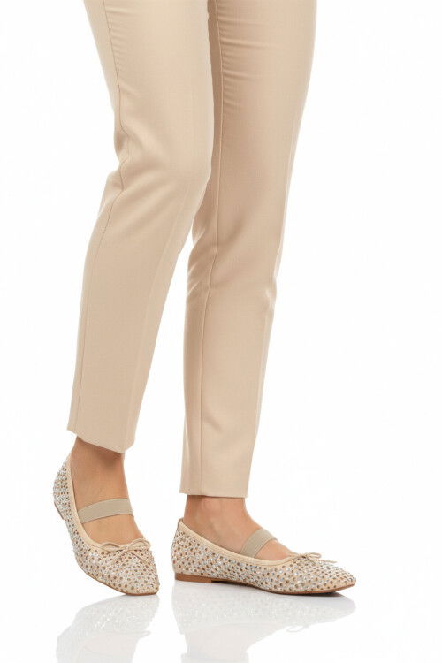Bej Geniş Kalıp Hafif Esnek Kadın Taş İşlemeli Babet 681149 Z