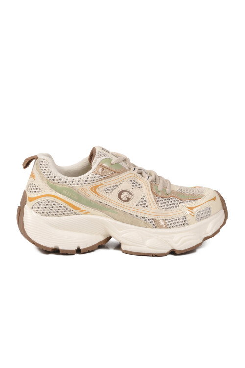 Bej Fileli Hafif Bağcıklı Kadın Spor Ayakkabı 26Y353 G