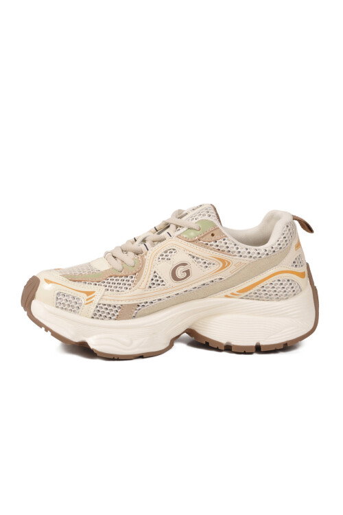 Bej Fileli Hafif Bağcıklı Kadın Spor Ayakkabı 26Y353 G