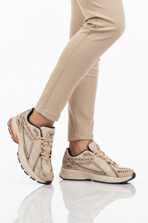 Bej Fileli Hafif Esnek Hafızalı Taban Unisex Spor Ayakkabı Ruth G