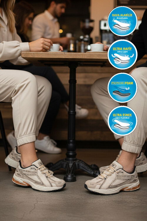 Bej Fileli Hafif Esnek Hafızalı Taban Unisex Spor Ayakkabı Ruth G