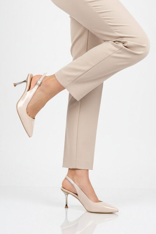 Bej Rugan Geniş Kalıp İnce Topuklu Kadın Abiye Ayakkabı 653122 Z