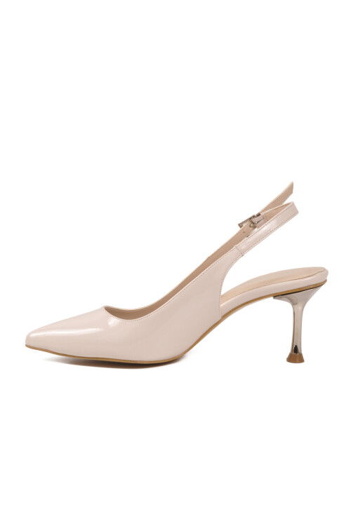 Bej Rugan Geniş Kalıp İnce Topuklu Kadın Abiye Ayakkabı 653122 Z