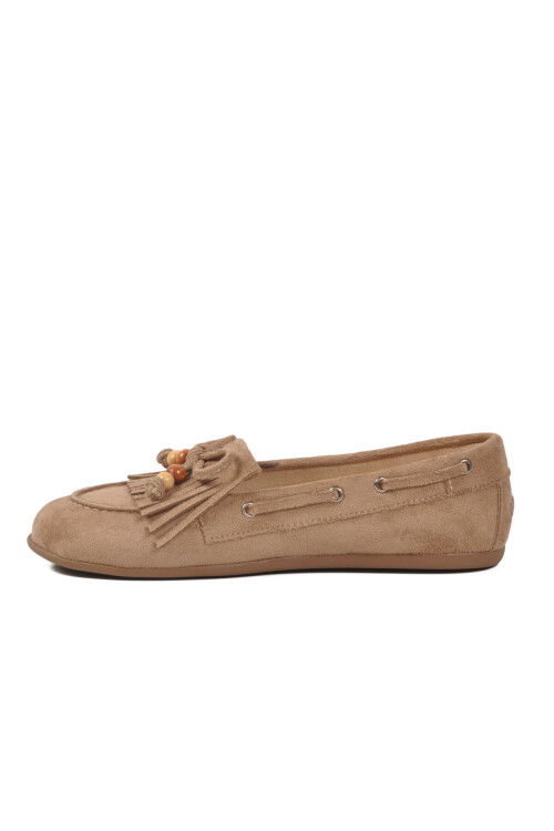 Bej Süet Hafif Esnek Kadın Babet Ayakkabı 572488 Z