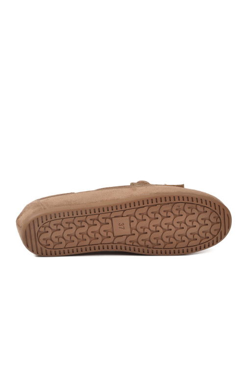 Bej Süet Hafif Esnek Kadın Babet Ayakkabı 572488 Z