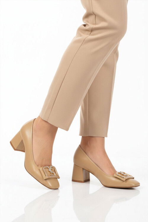 Bej Topuklu Kadın Abiye Ayakkabı 357209 Z