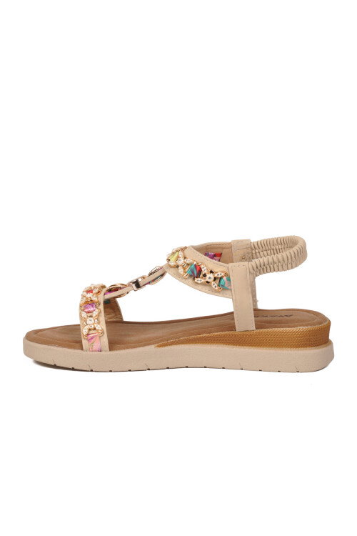 Bej İşlemeli Hafif Kadın Sandalet 358170 Z