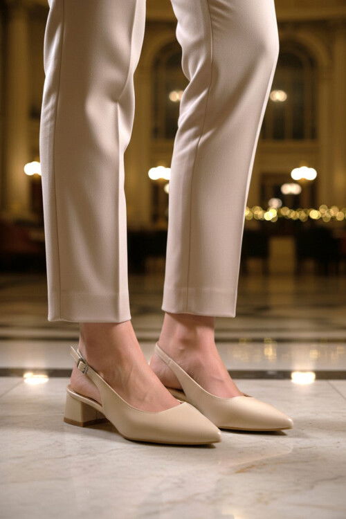 Bej Kadın Topuklu Abiye Ayakkabı 323101 Z