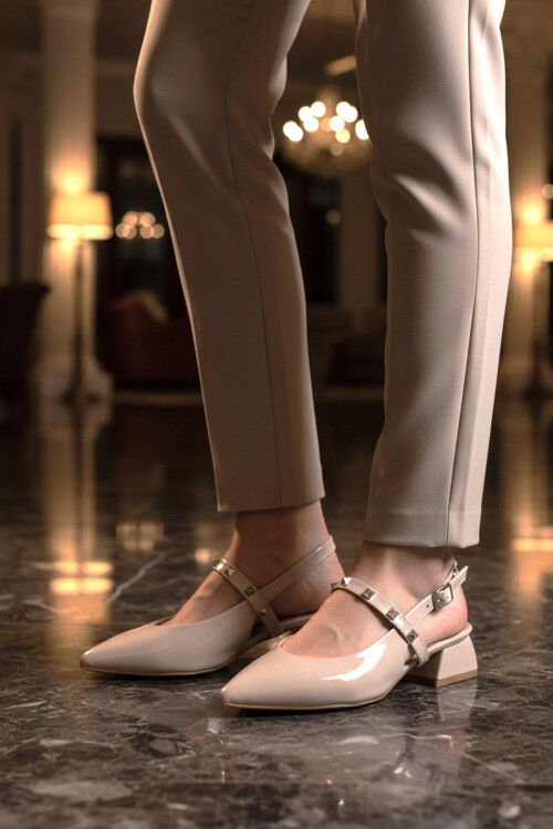 Bej Dar Kalıp Özel Gün ve Davet Kadın Abiye Ayakkabı 323102 Z