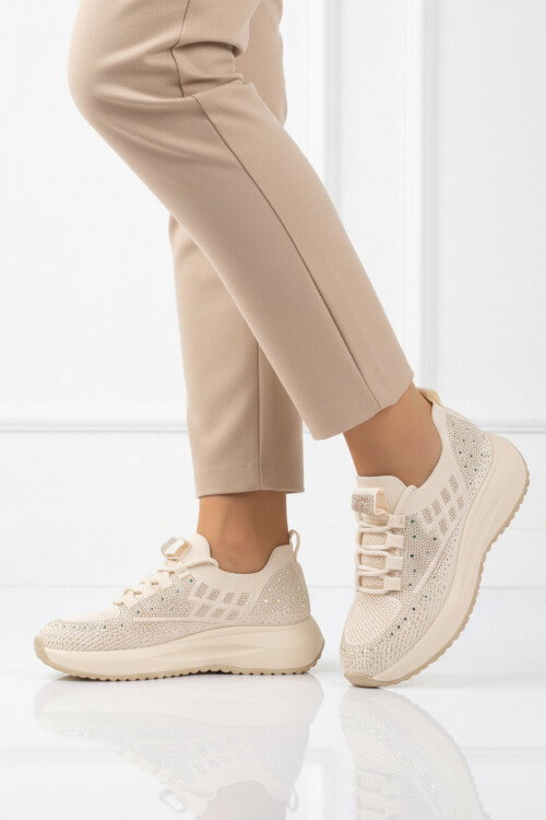 Bej Anorak Hafif Taş İşlemeli Kadın Casual Ayakkabı 26Y301 G