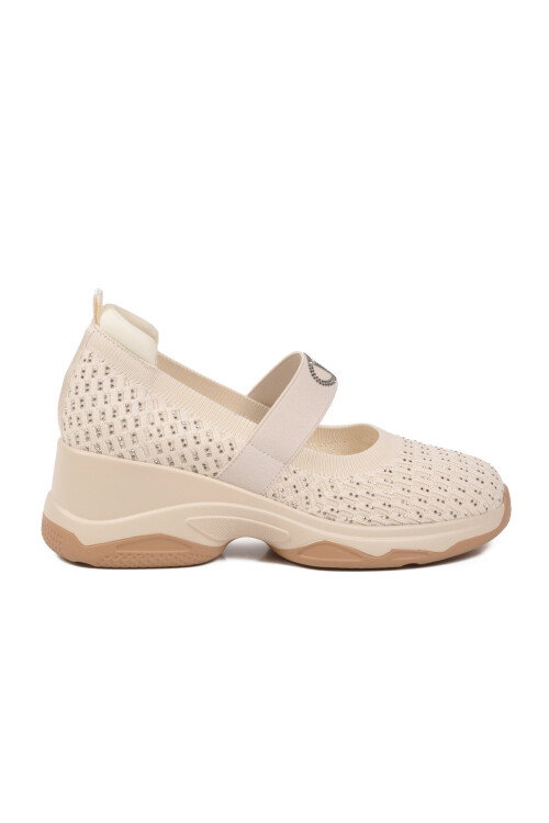 Bej Anorak Bantlı Taş İşlemeli Kadın Casual Ayakkabı 26Y305 G