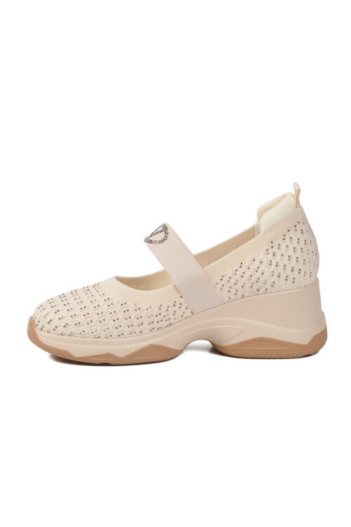 Bej Anorak Bantlı Taş İşlemeli Kadın Casual Ayakkabı 26Y305 G