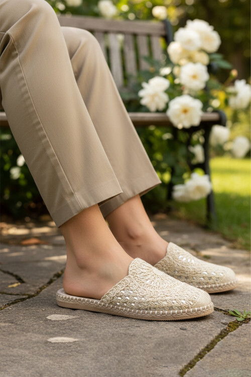 Bej Örme Hafif İnce Taban Kadın Günlük Terlik 473134 Z