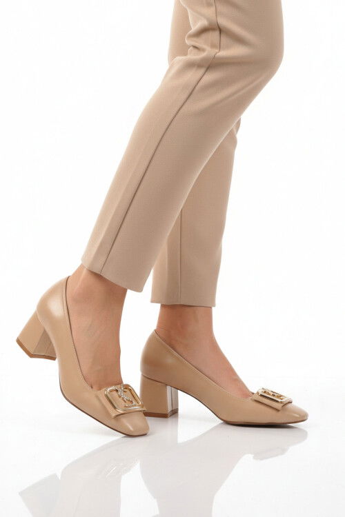 Bej Topuklu Kadın Abiye Ayakkabı 357209 Z