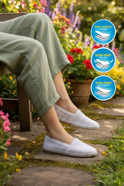 Beyaz Geniş Kalıp Anorak Örme Hafif Kadın Günlük Babet PC-54572 Z