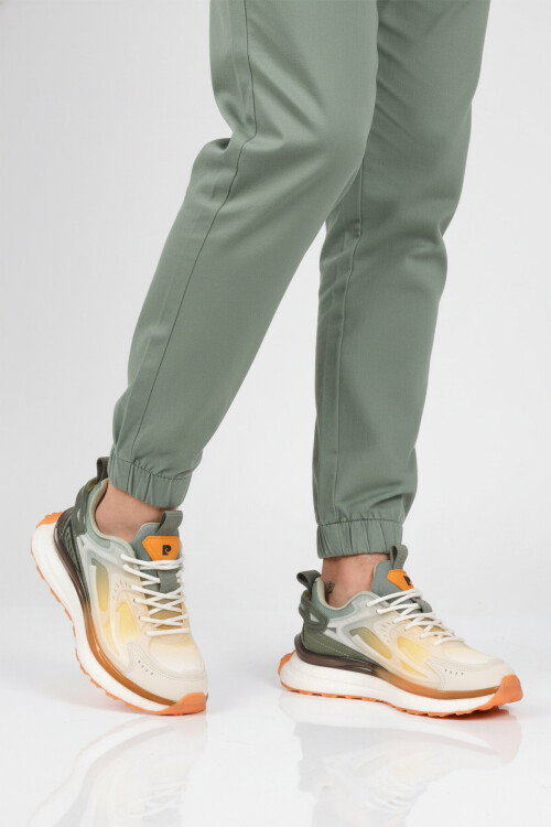 Beyaz Haki Fileli Hafif Esnek Hafızalı Taban Unisex Spor Ayakkabı PCI-10106 G