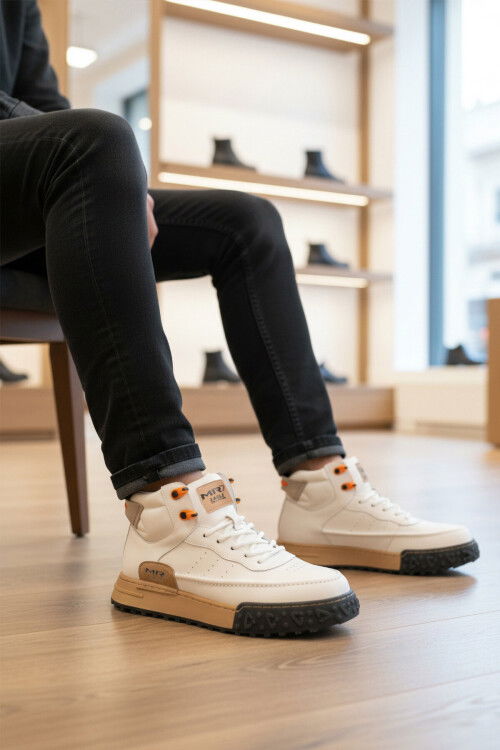 Beyaz Hakiki Deri Bağcıklı Erkek Sneaker 152-18111 M