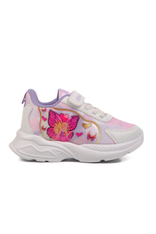 White Lilac Mesh Velcro Girls Sneakers Ruffon P